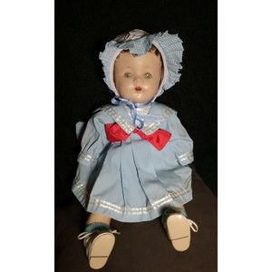 Antique 1920s Composition and Cloth Baby Doll Tin Eyes 17" Unmarked